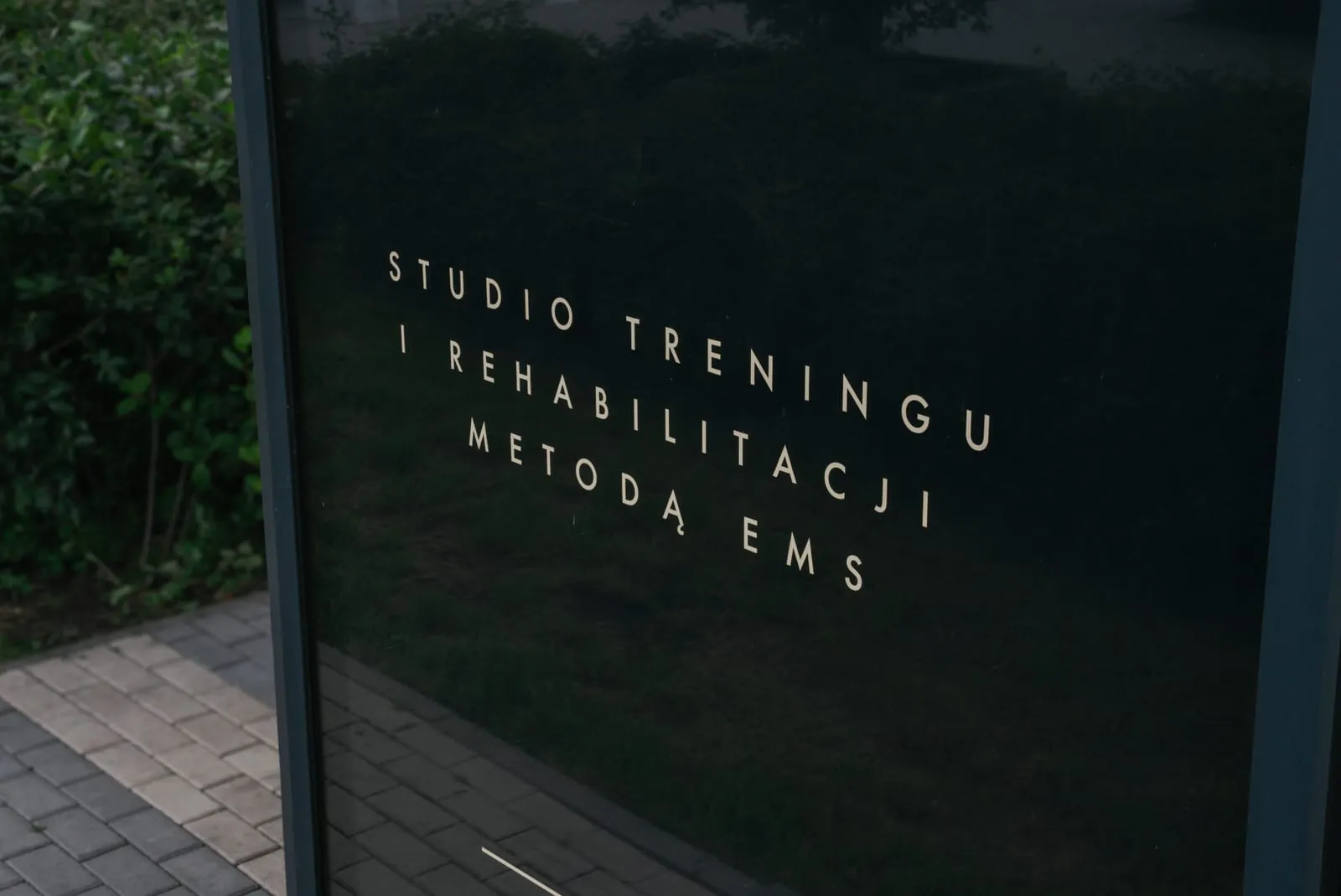 Witryna studia WorkItEMS z napisem „Studio treningu i rehabilitacji metodą EMS”